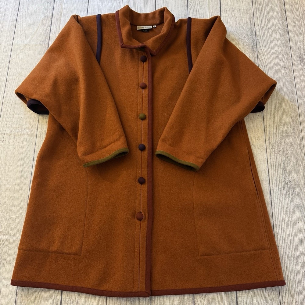 Beppa 100% Pure Wool Blanket Coat Jacket Rust Orange Oversized‎ Women S